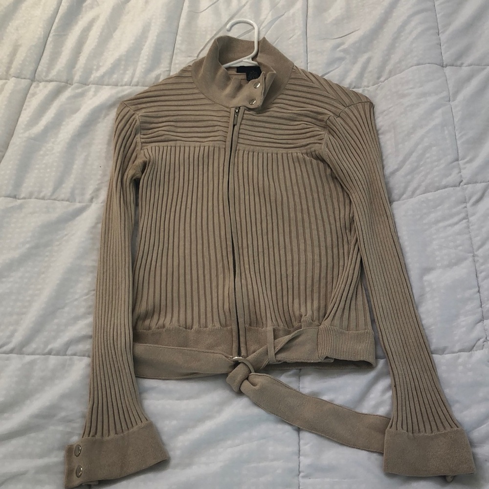 Taupe zip up slimming long sleeve top